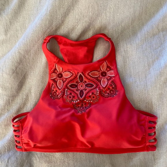 Hollister Other - Hollister Bikini Top M embroidered Coral Red